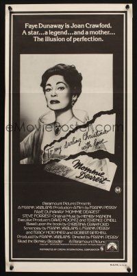 8c652 MOMMIE DEAREST Aust daybill '81 portrait of Faye Dunaway as legendary actress Joan Crawford!