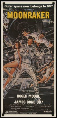 8c653 MOONRAKER Aust daybill '79 art of Roger Moore as James Bond & sexy Lois Chiles by Goozee!