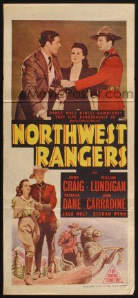 8c672 NORTHWEST RANGERS Aust daybill '42 James Craig, William Lundigan, Dane, Canadian Mounties!