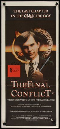 8c677 OMEN 3 - THE FINAL CONFLICT Aust daybill '81 creepy image of Sam Neill as President Damien!