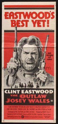 8c691 OUTLAW JOSEY WALES Aust daybill '76 Clint Eastwood, cool double-fisted artwork!