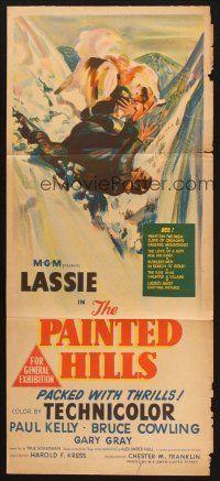 8c697 PAINTED HILLS Aust daybill '51 wonderful artwork of Lassie, saving man falling from cliff!