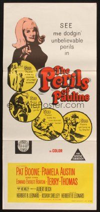 8c706 PERILS OF PAULINE Aust daybill '67 Rebellion Girl Pamela Austin dodges unbelievable perils!