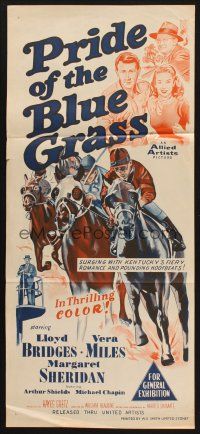 8c720 PRIDE OF THE BLUE GRASS Aust daybill '54 Lloyd Bridges, Vera Miles, cool horse racing art!