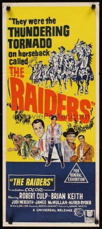 8c732 RAIDERS Aust daybill '64 Robert Culp, Brian Keith, Judi Meredith, cool western artwork!