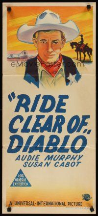 8c748 RIDE CLEAR OF DIABLO stock Aust daybill '54 sheriff Audie Murphy, Dan Duryea, Susan Cabot!