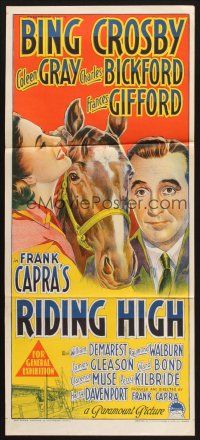 8c750 RIDING HIGH Aust daybill '50 Richardson Studio art of Bing Crosby, horse racing!