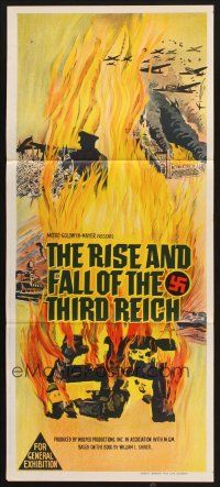 8c753 RISE & FALL OF THE THIRD REICH Aust daybill '68 book by William L. Shirer, burning swastika!