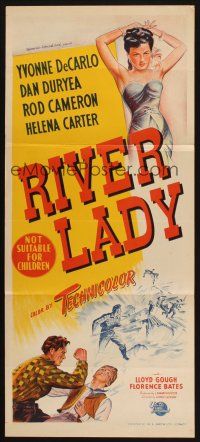 8c756 RIVER LADY Aust daybill '48 Yvonne De Carlo, Duryea, brawling story of lusty Mississippi!
