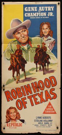 8c758 ROBIN HOOD OF TEXAS Aust daybill '47 smiling Gene Autry with gun, Sterling Holloway, Roberts
