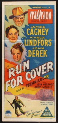 8c768 RUN FOR COVER Aust daybill '55 Richardson Studio stone litho of Cagney & top stars!
