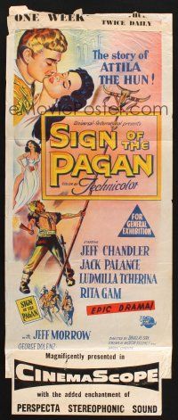 8c808 SIGN OF THE PAGAN Aust daybill '54 cool art of Jack Palance as Attila the Hun, Jeff Chandler