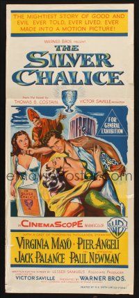 8c810 SILVER CHALICE Aust daybill '55 great art of Virginia Mayo & Paul Newman in his first movie!