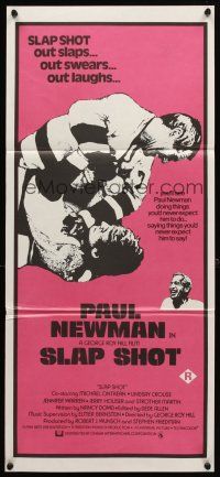 8c815 SLAP SHOT Aust daybill '77 ice hockey, cool image of Paul Newman fighting!