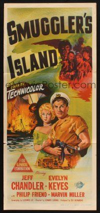 8c822 SMUGGLER'S ISLAND Aust daybill '51 artwork of manly Jeff Chandler & sexy Evelyn Keyes!