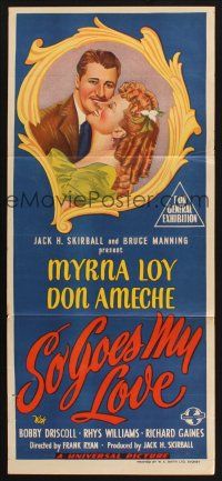 8c825 SO GOES MY LOVE Aust daybill '46 romantic art of Myrna Loy & Don Ameche!