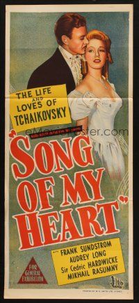 8c830 SONG OF MY HEART Aust daybill '48 romantic biography of Russian composer Tchaikovsky!