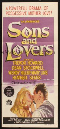 8c832 SONS & LOVERS Aust daybill '60 from D.H. Lawrence's novel, Dean Stockwell & sexy Mary Ure!