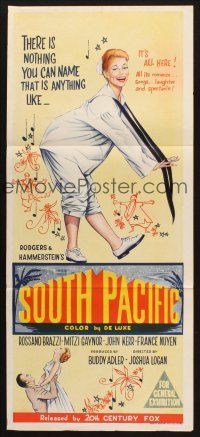 8c835 SOUTH PACIFIC Aust daybill '59 stone litho of Mitzi Gaynor, Rodgers & Hammerstein musical!