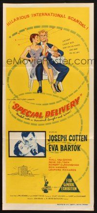 8c838 SPECIAL DELIVERY Aust daybill '55 Cotten & Eva Bartok in a hilarious international scandal!
