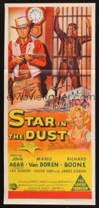 8c842 STAR IN THE DUST Aust daybill '56 John Agar, Van Doren, a story of the most desperate gamble!