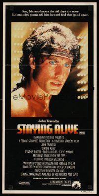 8c845 STAYING ALIVE Aust daybill '83 close-up of John Travolta in Saturday Night Fever sequel!