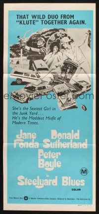 8c846 STEELYARD BLUES Aust daybill '72 wacky bandits Jane Fonda, Donald Sutherland, Peter Boyle!