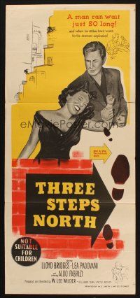 8c891 THREE STEPS NORTH Aust daybill '51 tough Lloyd Bridges grabs sexy girl in low-cut dress!