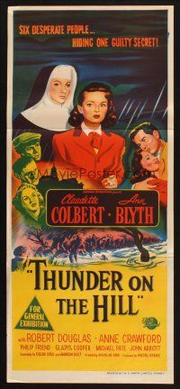 8c894 THUNDER ON THE HILL Aust daybill '51 Claudette Colbert, 6 people hiding one guilty secret!
