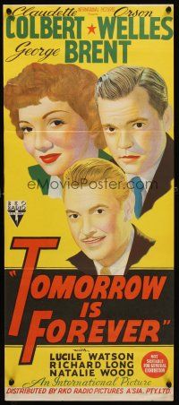 8c908 TOMORROW IS FOREVER Aust daybill '45 stone litho art of Orson Welles, Colbert & Brent!