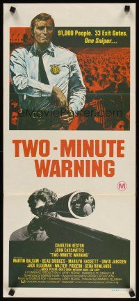 8c927 TWO MINUTE WARNING Aust daybill '76 Charlton Heston, sniper at football game, different art!