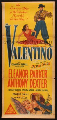 8c942 VALENTINO Aust daybill '51 Eleanor Parker, Anthony Dexter as Rudolph!