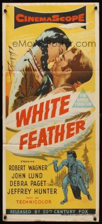 8c965 WHITE FEATHER Aust daybill '55 art of Robert Wagner & Native American Debra Paget!