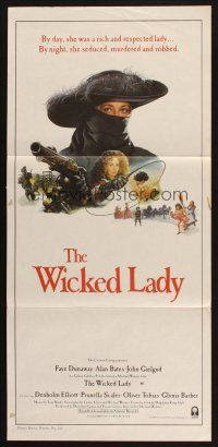 8c968 WICKED LADY Aust daybill '83 Michael Winner, cool art of Faye Dunaway w/pistol and whip!