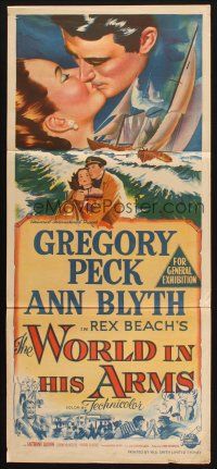 8c983 WORLD IN HIS ARMS Aust daybill '52 Gregory Peck, Ann Blyth, from Rex Beach novel!