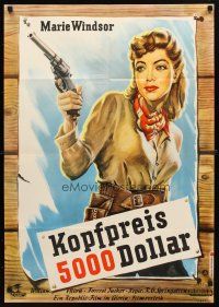 8c121 HELLFIRE German '49 cool art of pretty Marie Windsor with gun, very rare 1st release!