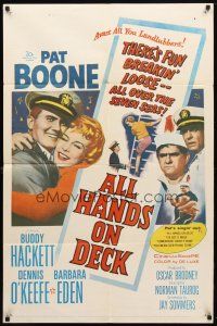 8f015 ALL HANDS ON DECK 1sh '61 Navy Captain Pat Boone, sexy Barbara Eden on ladder!