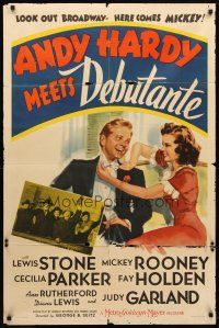 8f021 ANDY HARDY MEETS DEBUTANTE style C 1sh '40 close up of young Mickey Rooney & Judy Garland!