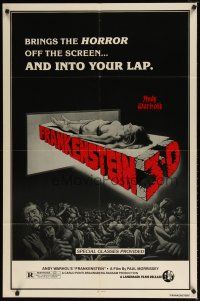 8f022 ANDY WARHOL'S FRANKENSTEIN 1sh R80s cool 3D art of near-naked girl coming off screen!