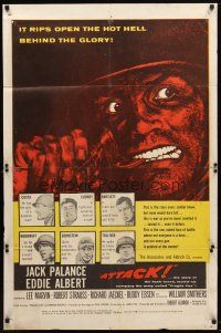 8f032 ATTACK 1sh '56 Robert Aldrich, art of WWII soldier Jack Palance pulling grenade pin!