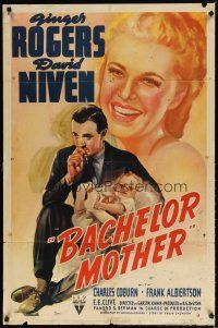 8f037 BACHELOR MOTHER 1sh '39 David Niven thinks the baby Ginger Rogers found is really hers!