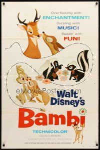 8f041 BAMBI style A 1sh R75 Walt Disney cartoon deer classic, great art with Thumper & Flower!