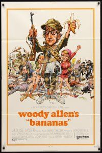 8f042 BANANAS 1sh '71 great artwork of Woody Allen by E.C. Comics artist Jack Davis!