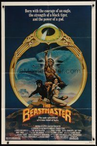 8f046 BEASTMASTER 1sh '82 cool fantasy art of barechested Marc Singer & sexy Tanya Roberts!