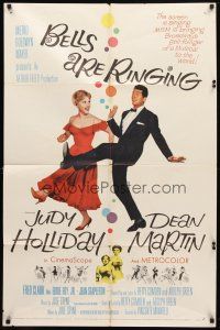 8f055 BELLS ARE RINGING 1sh '60 image of Judy Holliday & Dean Martin singing & dancing!