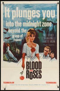 8f071 BLOOD & ROSES 1sh '61 Et mourir de plaisir, Roger Vadim, sexiest vampire Annette Vadim!