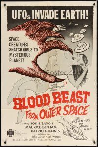 8f072 BLOOD BEAST FROM OUTER SPACE 1sh '66 UFOs invade Earth, creatures snatch sexy girls!