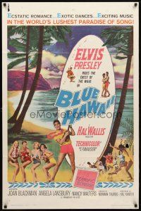 8f075 BLUE HAWAII 1sh '61 Elvis Presley plays a ukulele for sexy babes by the beach!