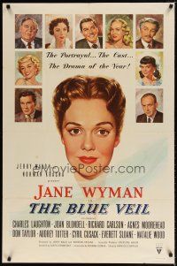 8f076 BLUE VEIL 1sh '51 portraits of Charles Laughton, Jane Wyman, Joan Blondell & more!