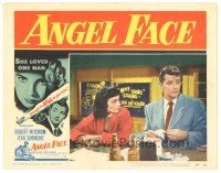 8g068 ANGEL FACE LC #4 '53 Robert Mitchum & Jean Simmons at bar, Otto Preminger, Howard Hughes
